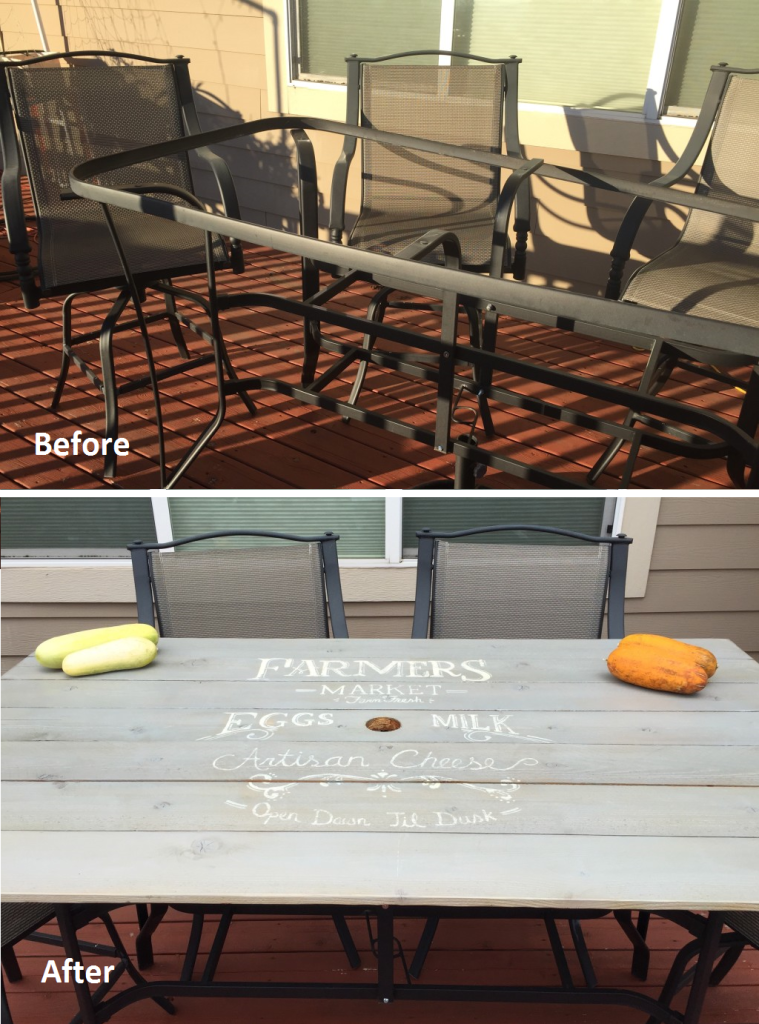 Patio Table Redo - From Broken Glass to Farmer's Market Sign