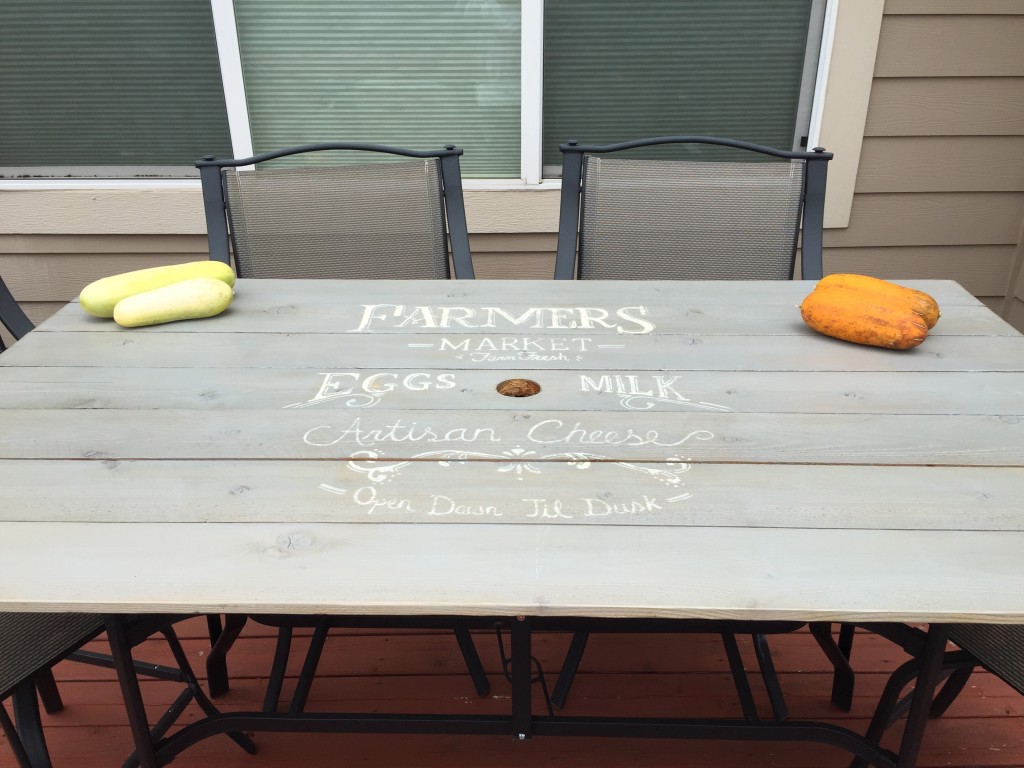 Patio Table Redo - From Broken Glass to Farmer's Market Sign