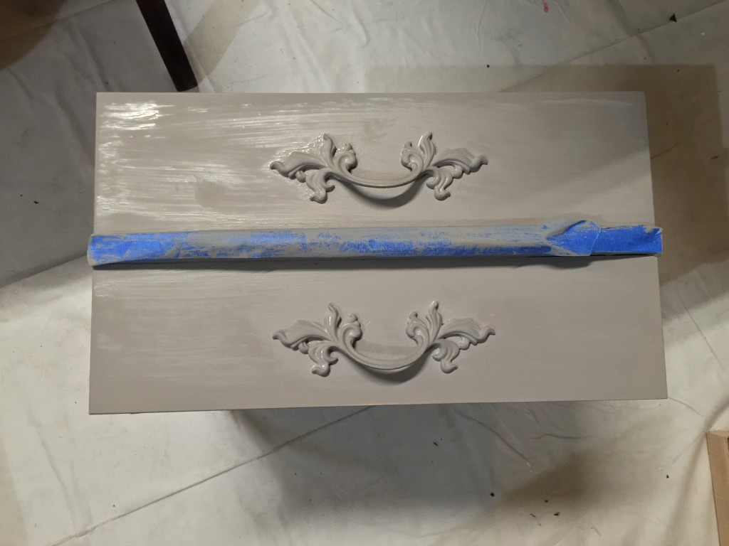 French Provincial nightstand drawer being painted in French Linen ASCP